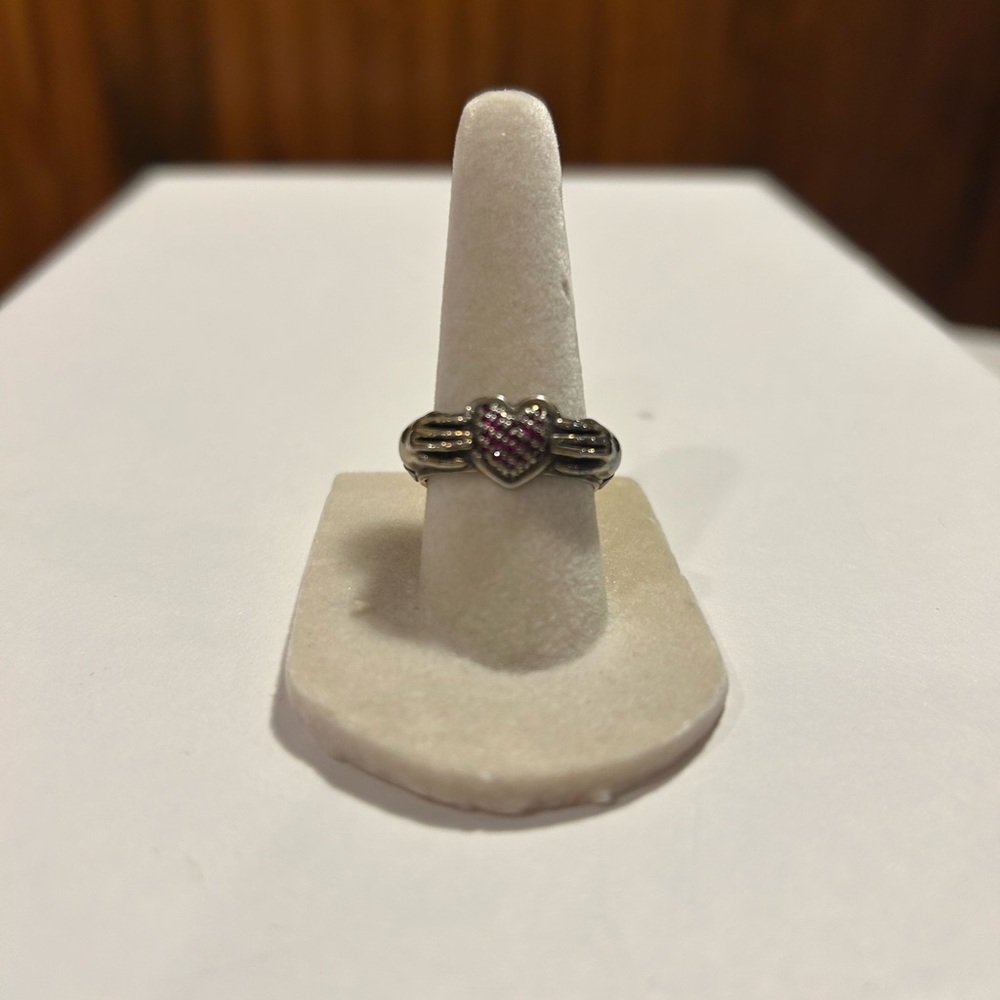 Pamela Love Silver Heart Ring with Pink Accents